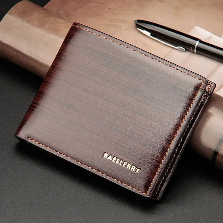 Gentlemen Luxury Wood Grain PU Leather Smart Wallet