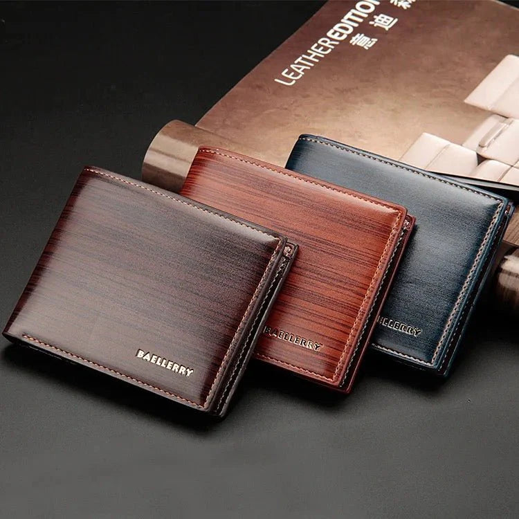 Gentlemen Luxury Wood Grain PU Leather Smart Wallet