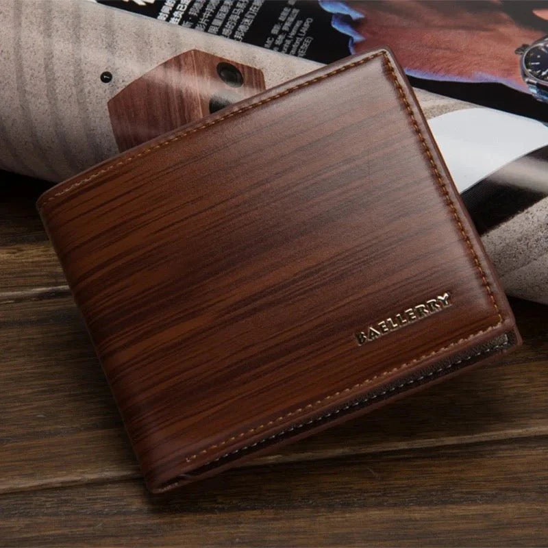 Gentlemen Luxury Wood Grain PU Leather Smart Wallet